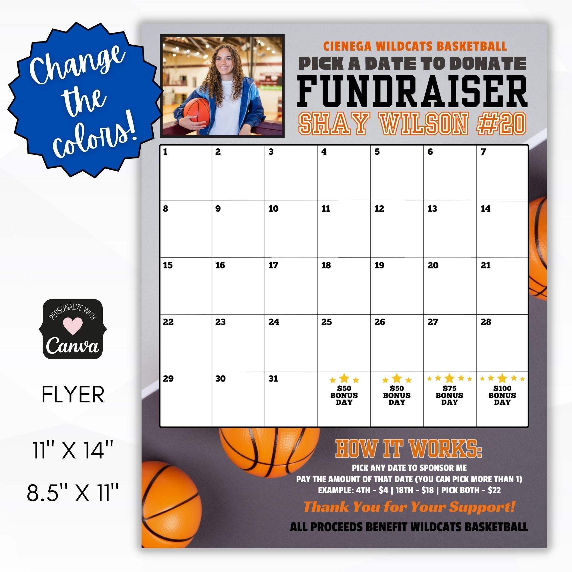 Customizable Fundraising Sports Calendar – Simple Desert Designs