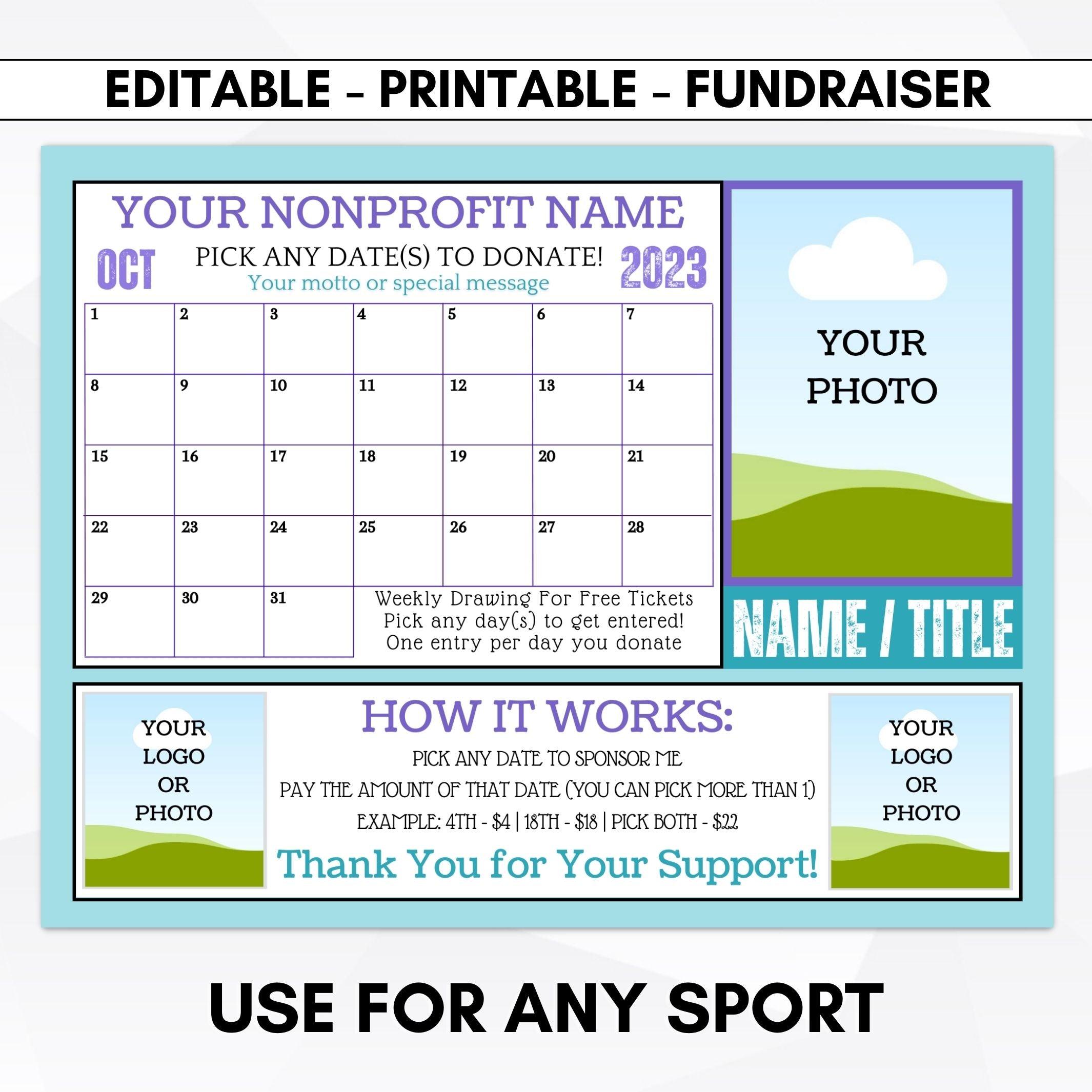 Calendar Fundraiser Templates Any Sport Simple Desert Designs
