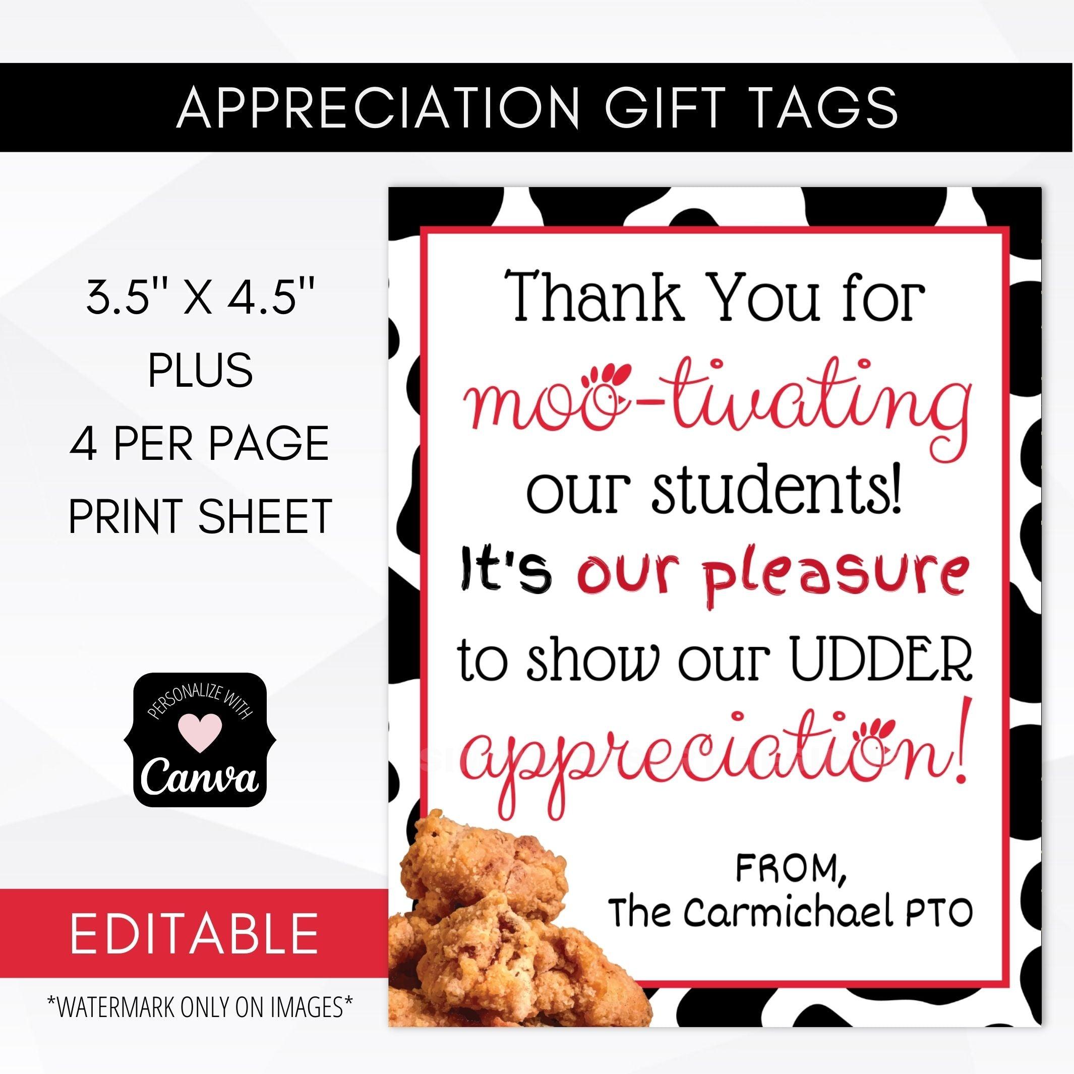 Chick-fil-A Gift Tags- Great for Teacher Appreciation and End of Year!