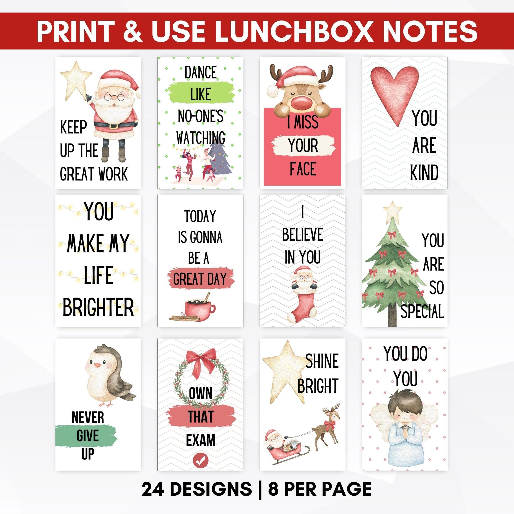 Cute Lunch Box Notes , Lunch Notes Cards , Printable Lunchbox