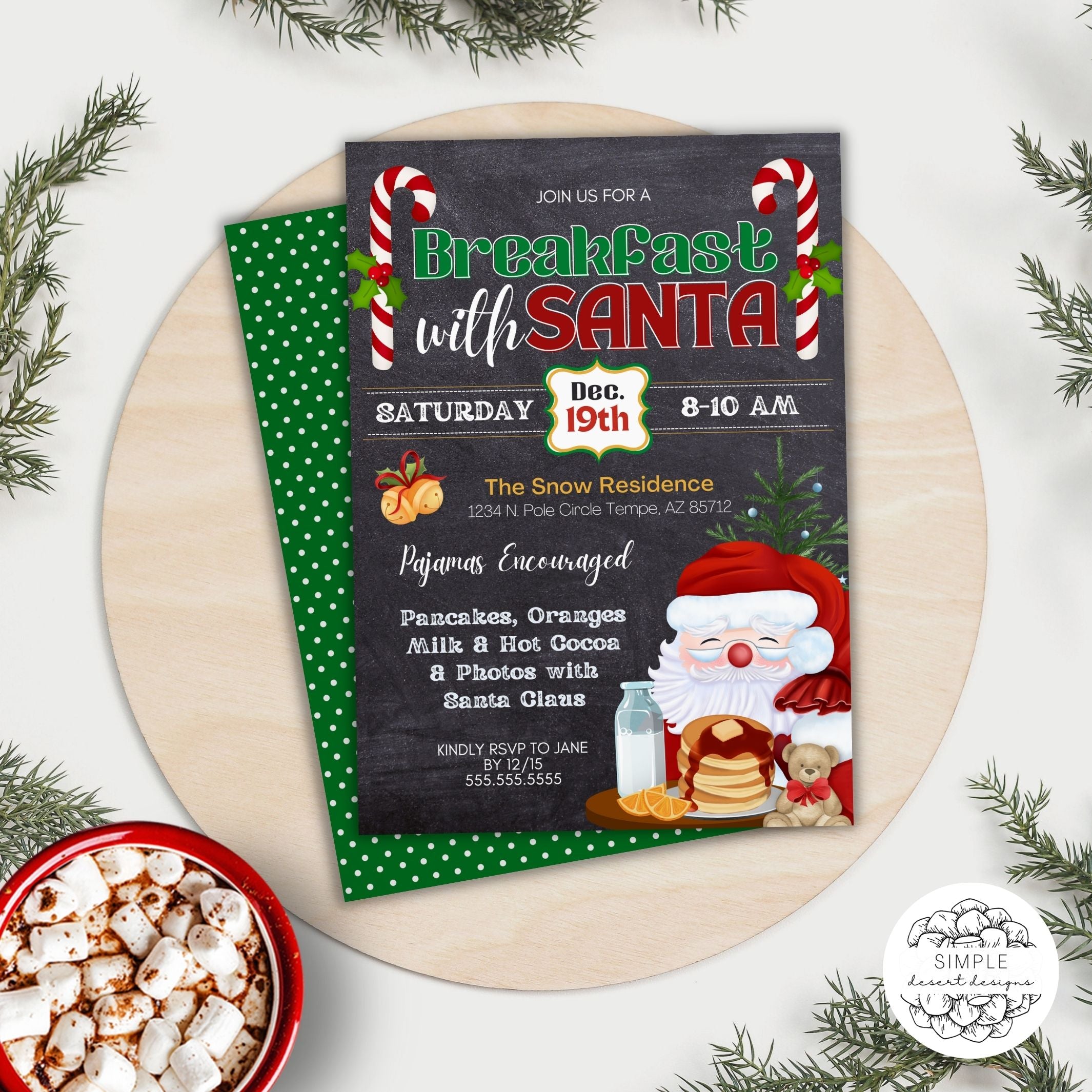 Breakfast with Santa Christmas Party Invitation - Kids Santa