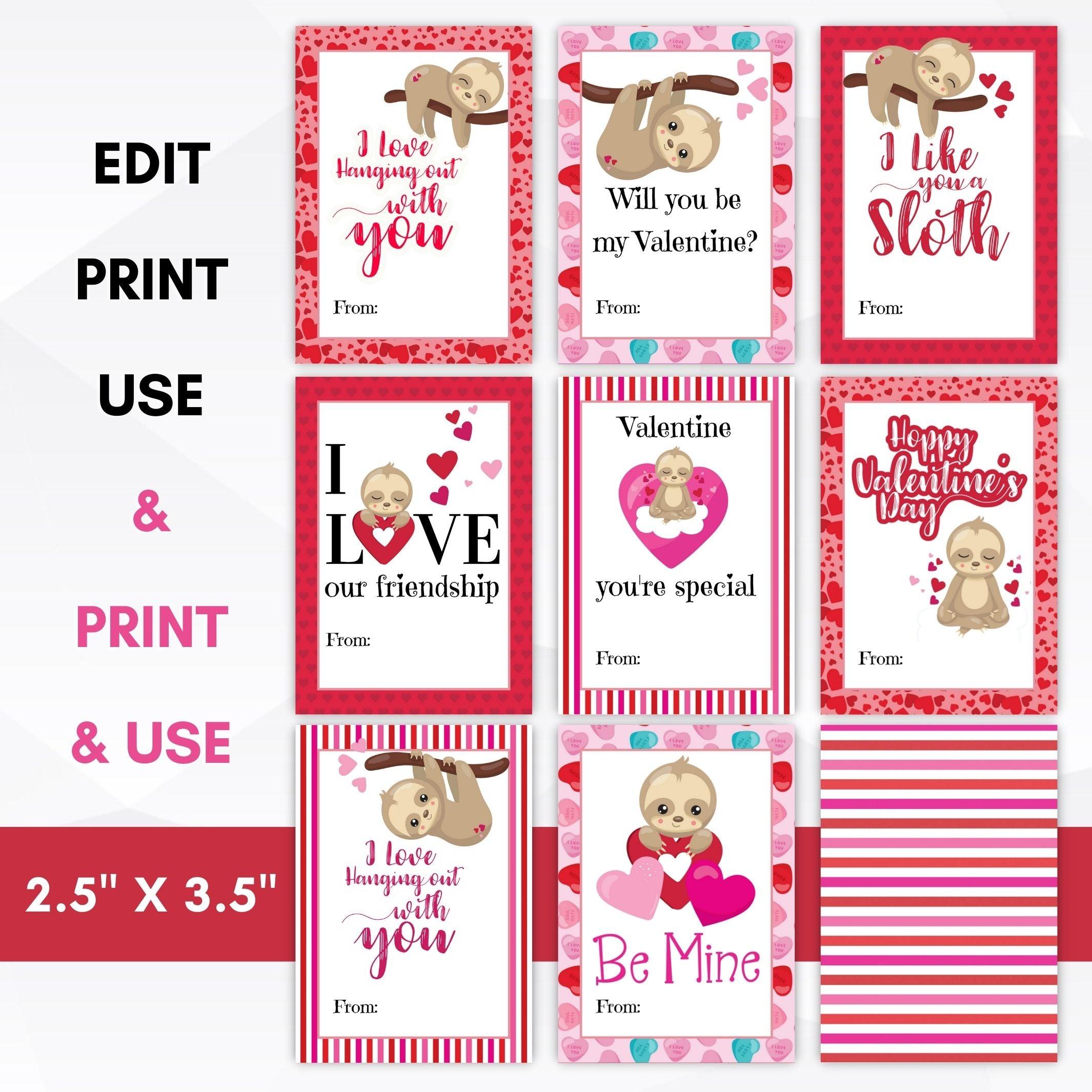 Instant Download Kids Sloth Classroom Valentine Printable School Valentines  Class Party School Kids Valentine Card Exchange 