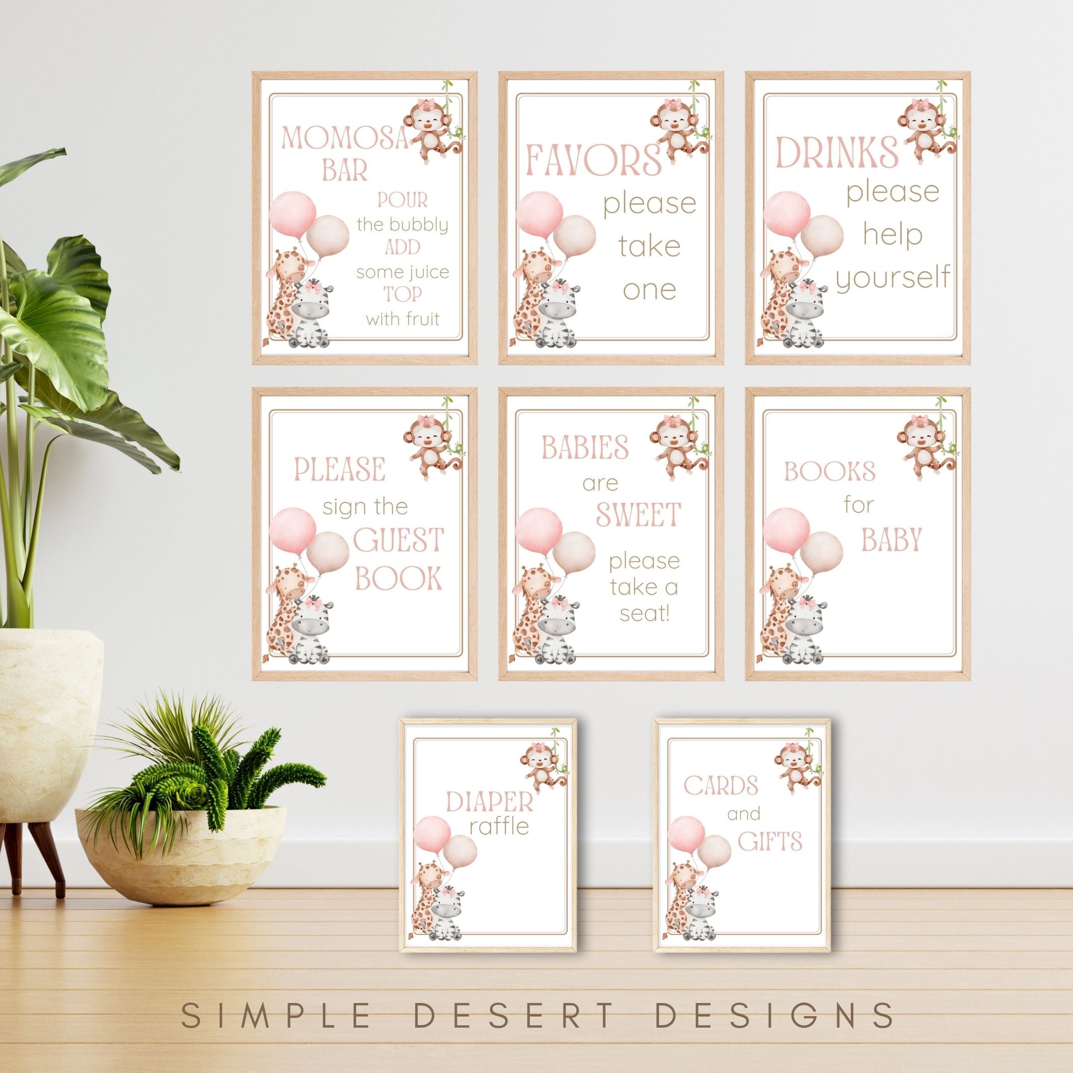Girl Safari Baby Shower Table Sign Set – Simple Desert Designs