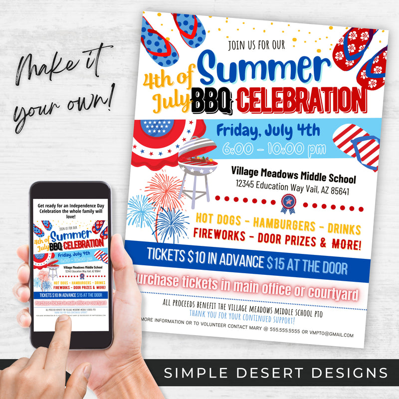 patriotic fundraiser flyer for 4th of july independence day or memorial day