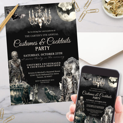 creepy zombie theme halloween party invitations