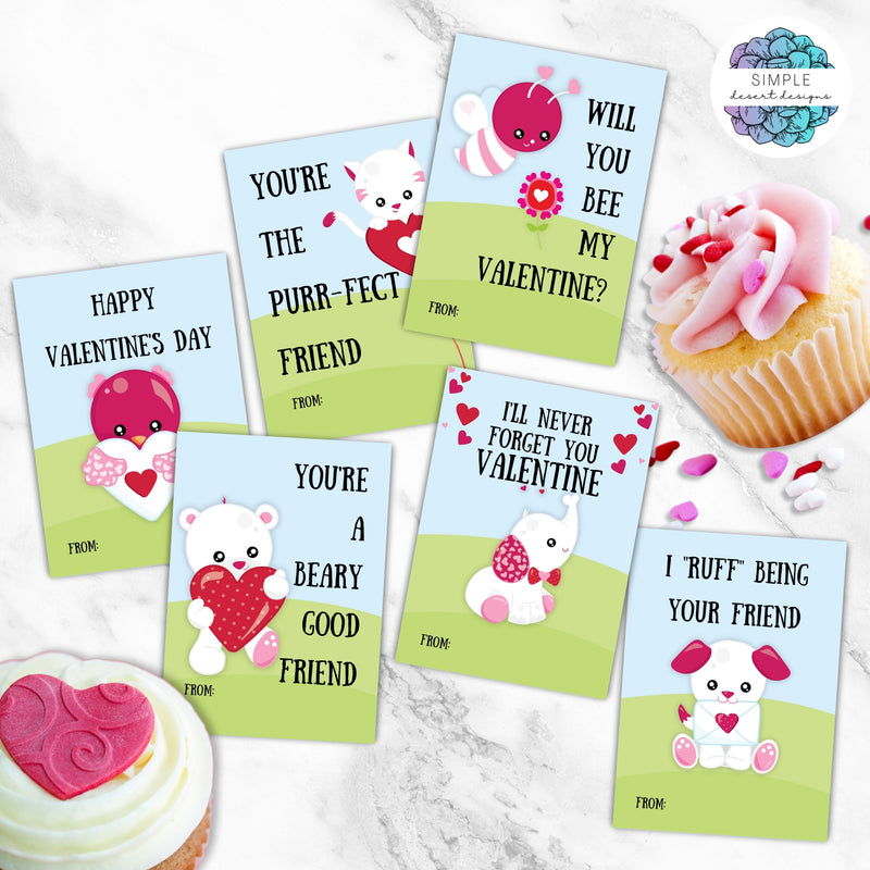 printable cute animals valentines for kids candy gram card exchange gifts