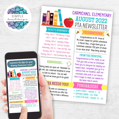 easy to personalize school newsletter template for digital and printed newsletter flyers