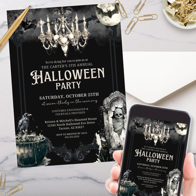 halloween party invitation in digital and printed format for adult costume party or dinner party