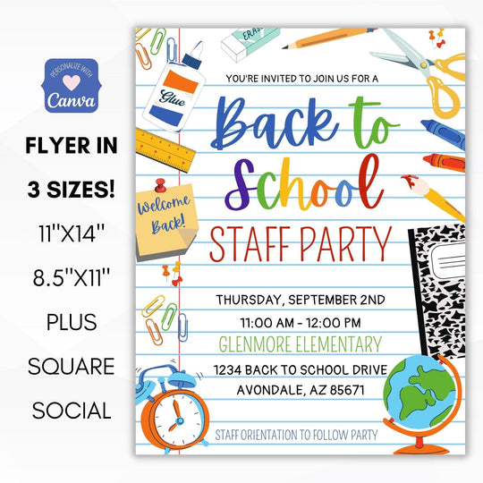 Back to School Staff Party Invite Flyer – Simple Desert Designs