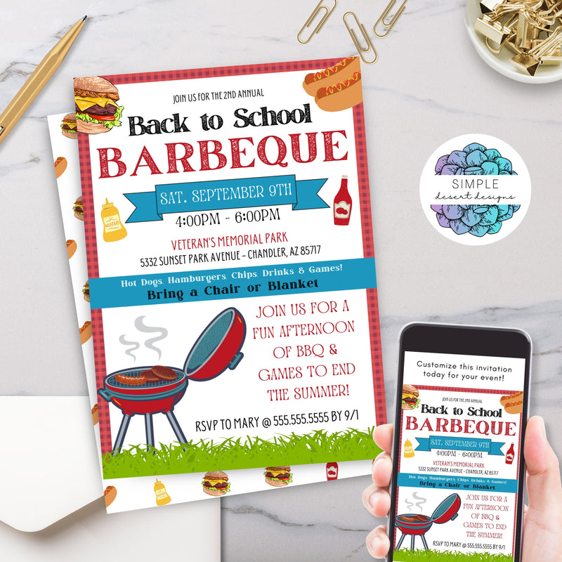 back to school barbeque party picnic invitations