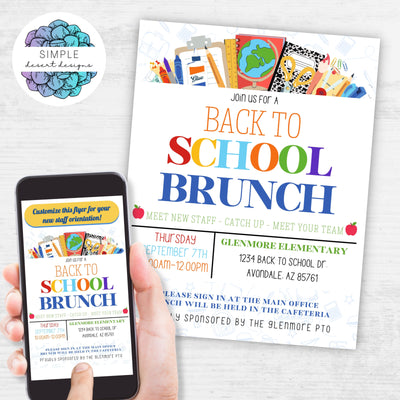 customizable back to school brunch teacher staff orientation event invitation flyers