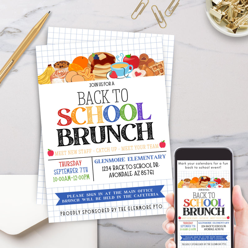 personalized back to school event invitations for teachers, students or district brunch