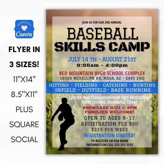 Baseball Skills Camp Flyers Marketing Set – Simple Desert Designs