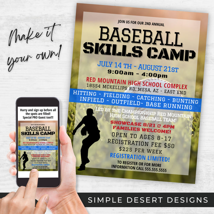 Baseball Skills Camp Flyers Marketing Set – Simple Desert Designs