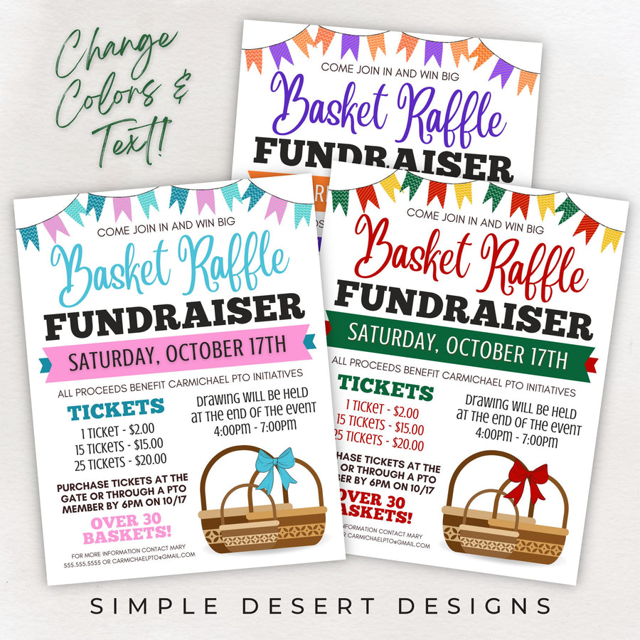 Basket Raffle Flyer Editable Template – Simple Desert Designs