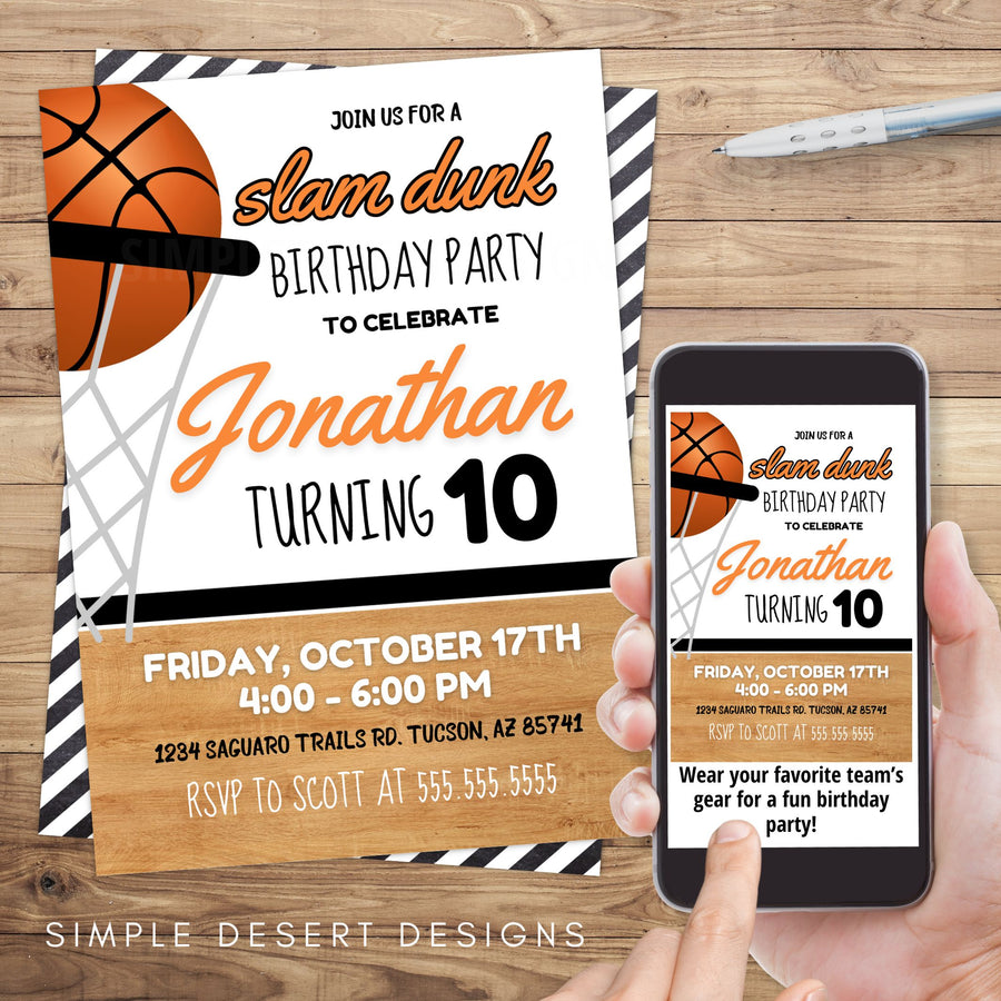 Basketball Birthday Party Invite – Simple Desert Designs