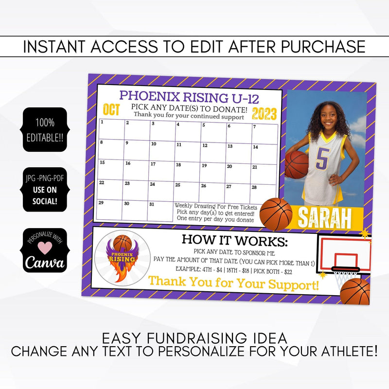 cash calendar fundraiser for basketball