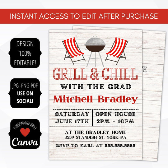 BBQ Grad Party Invitation Editable – Simple Desert Designs