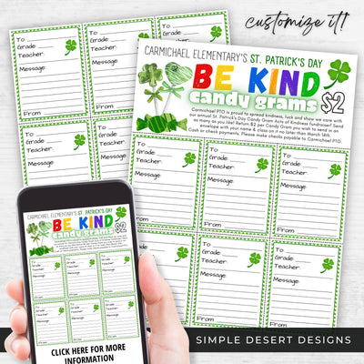 customizable candy gram fundraiser sheets for st patricks day be kind movement