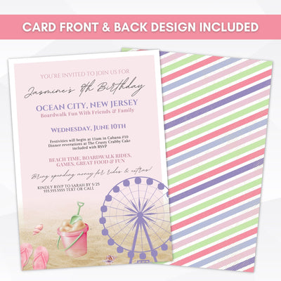 fun beach theme invitation for boardwalk birthday party