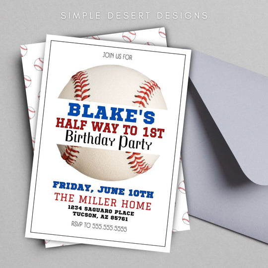 1/2 Birthday Invitation Template Baseball – Simple Desert Designs