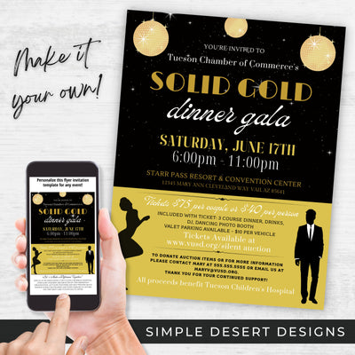 bond vintage black and gold solid gold 70s vintage charity event dinner gala invitations