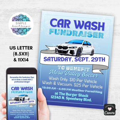 blue and turquoise car wash fundraiser flyers set