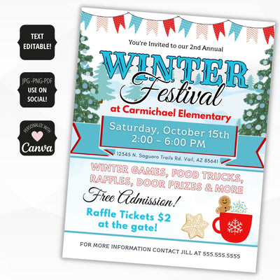 cute winter fundraiser flyers with fully customizable text