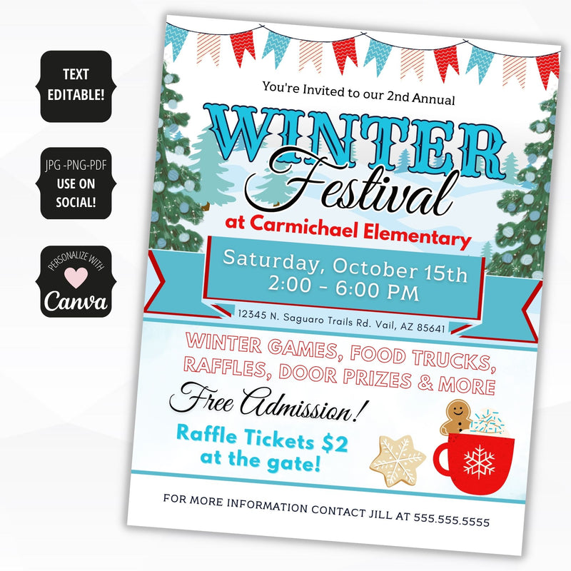 cute winter fundraiser flyers with fully customizable text