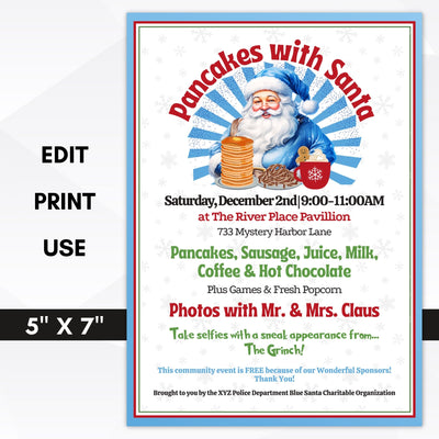 custom blue santa breakfast invitation