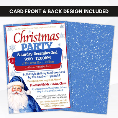 blue santa party invitations