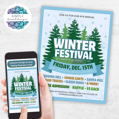 customizable winter festival fundraiser flyer for schools church or christmas tree sales