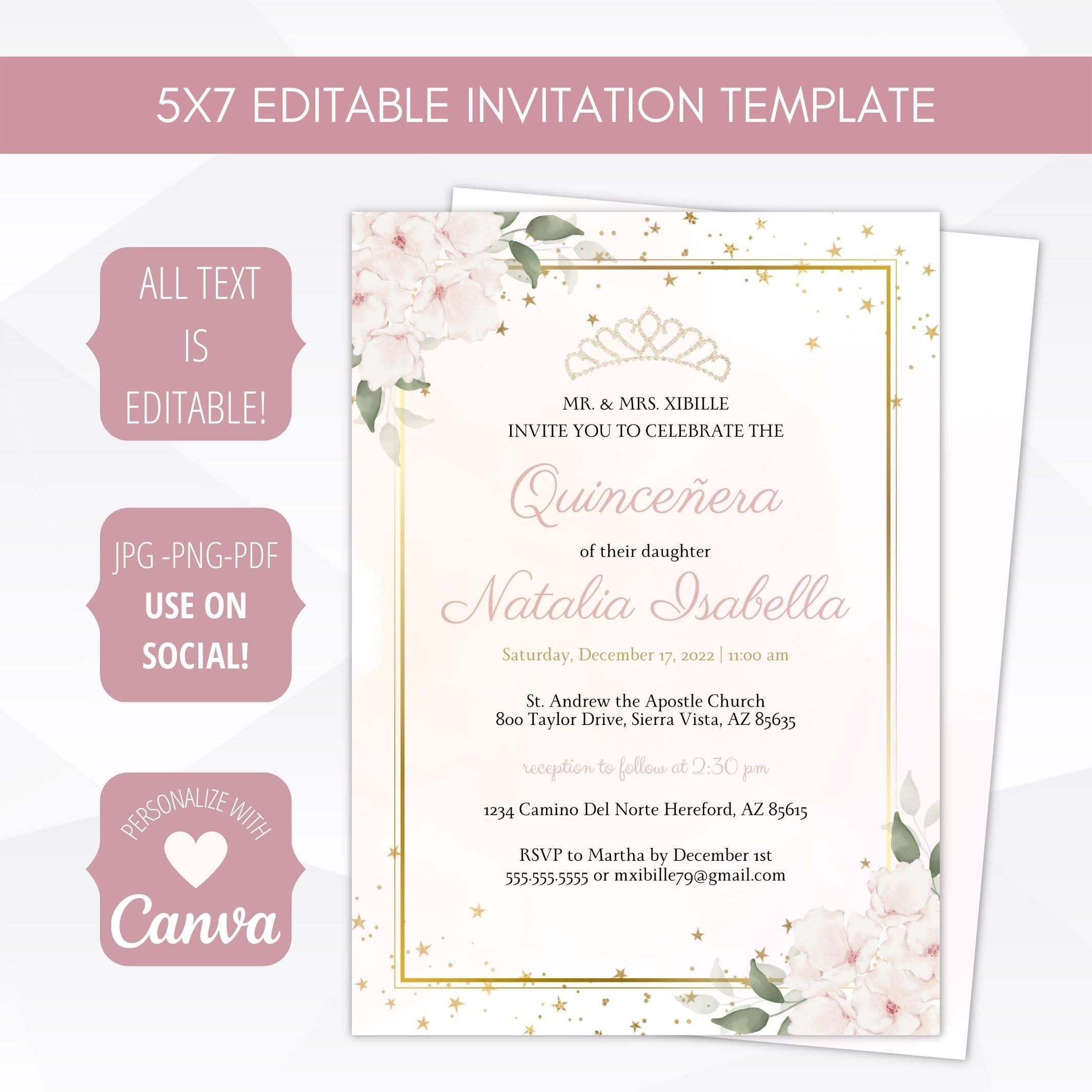 Blush Pink Gold Quinceanera Invitation Suite