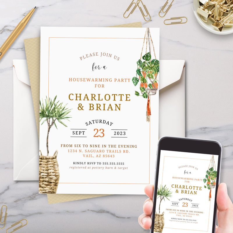 bohemian house warming party invitation for new home or first apartment party