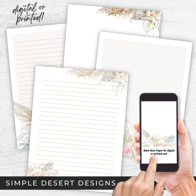 boho floral pampas grass digital and printed stationery paper journaling letter writing sets