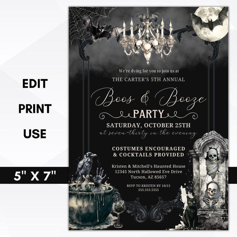 vintage boos and booze cocktail party invitations for adults