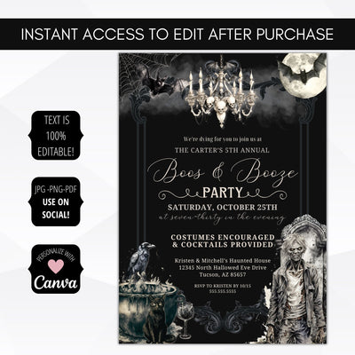 adult halloween party invitations for cocktail drinking party