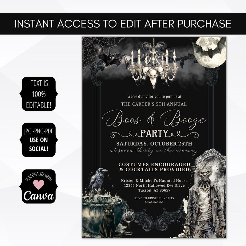 adult halloween party invitations for cocktail drinking party