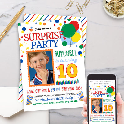 primary color balloons theme birthday party invitations