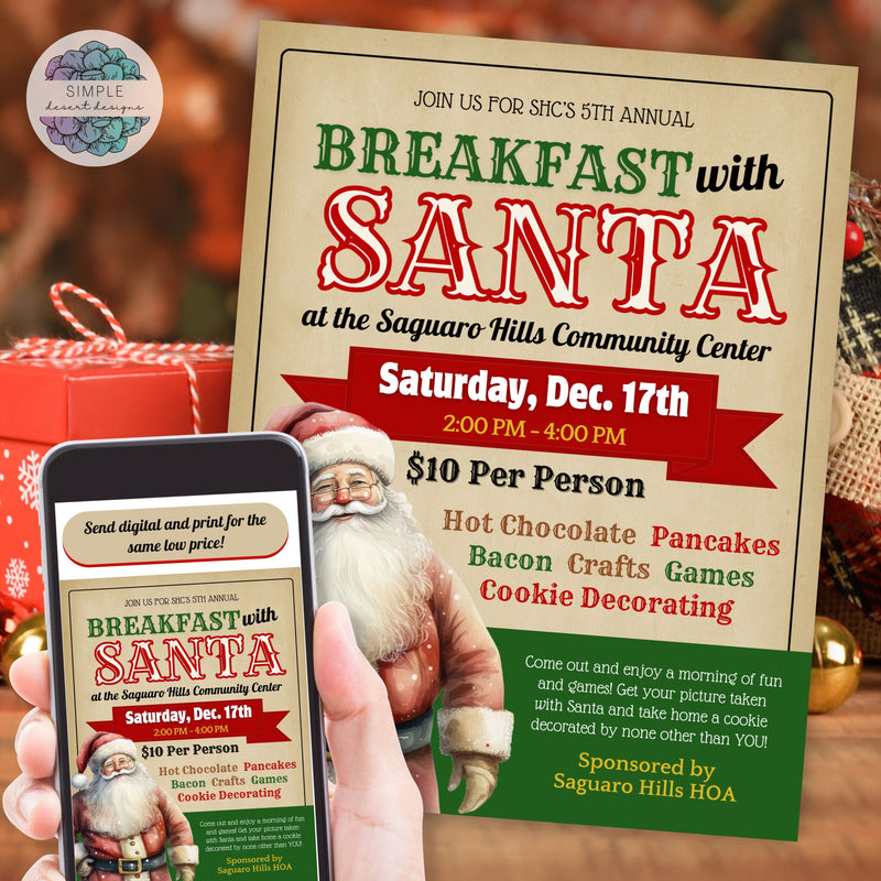 vintage santa claus event flyers for company party or breakfast with santa event invitations