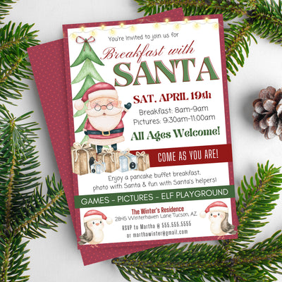 cute breakfast with santa claus party invitaitons for free or fundraising event invites