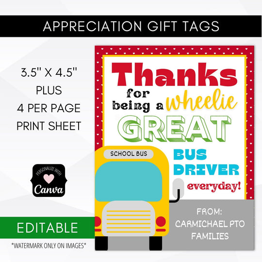 Bus Driver Appreciation Gift Card Tag – Simple Desert Designs