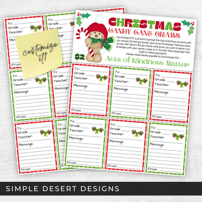 christmas candy cane grams fundraiser flyer and candy gram sheet for in person sales