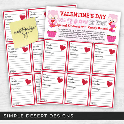 valentines candy grams cupcake grams fundriaser sheets for schools