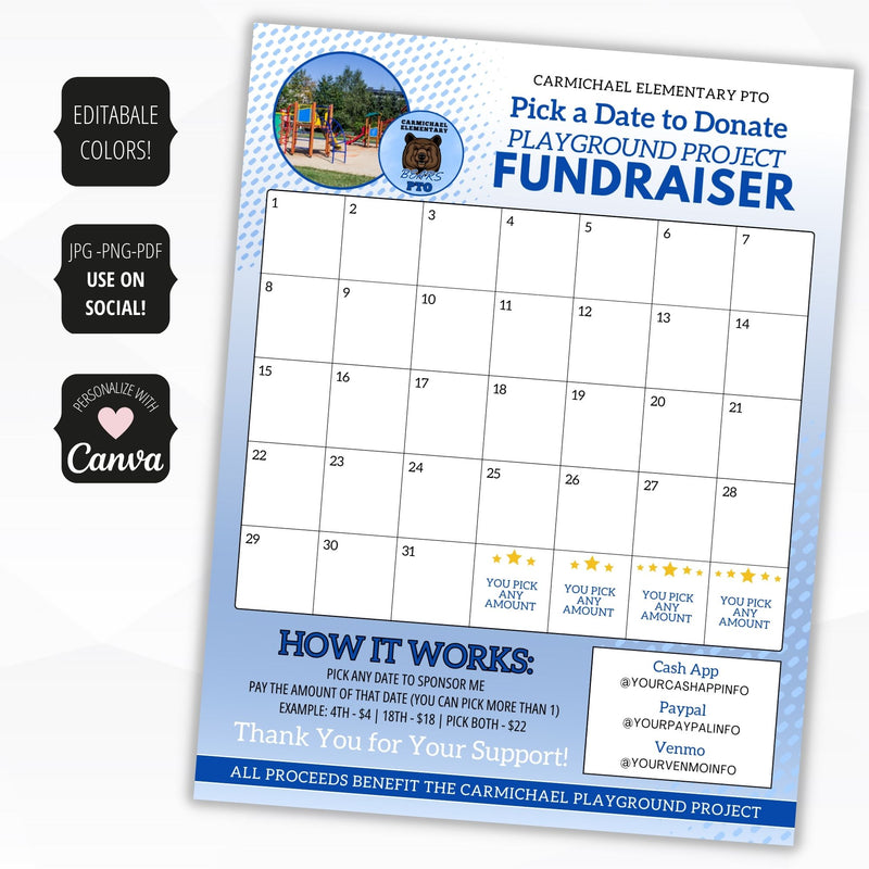 calendar template for school fundraising events