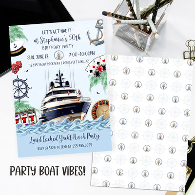 retro yacht casino cruise theme 50th birthday party invitation with nautical theme