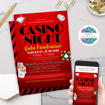 casino theme charity event invitations for nonprofit fundraiser