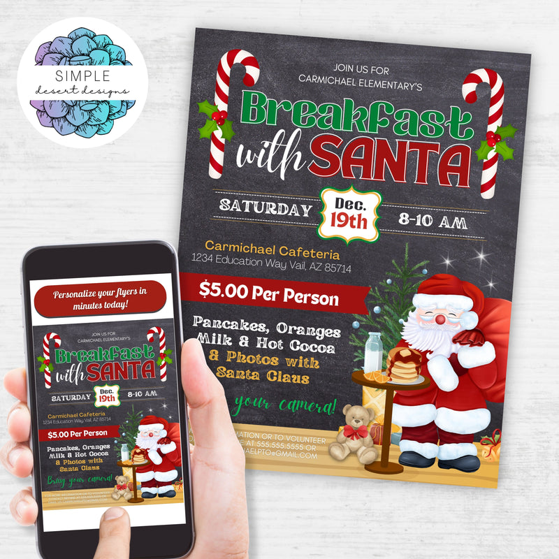 cute colorful breakfast with santa fundraiser flyers for school church community fundraising event