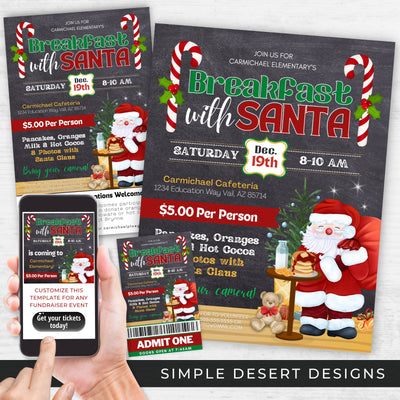 customizable breakfast with santa fundraiser event flyers tickets and marketing bundle