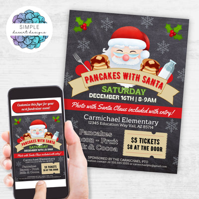 christmas winter chalkboard theme pancakes with santa fundraiser flyers